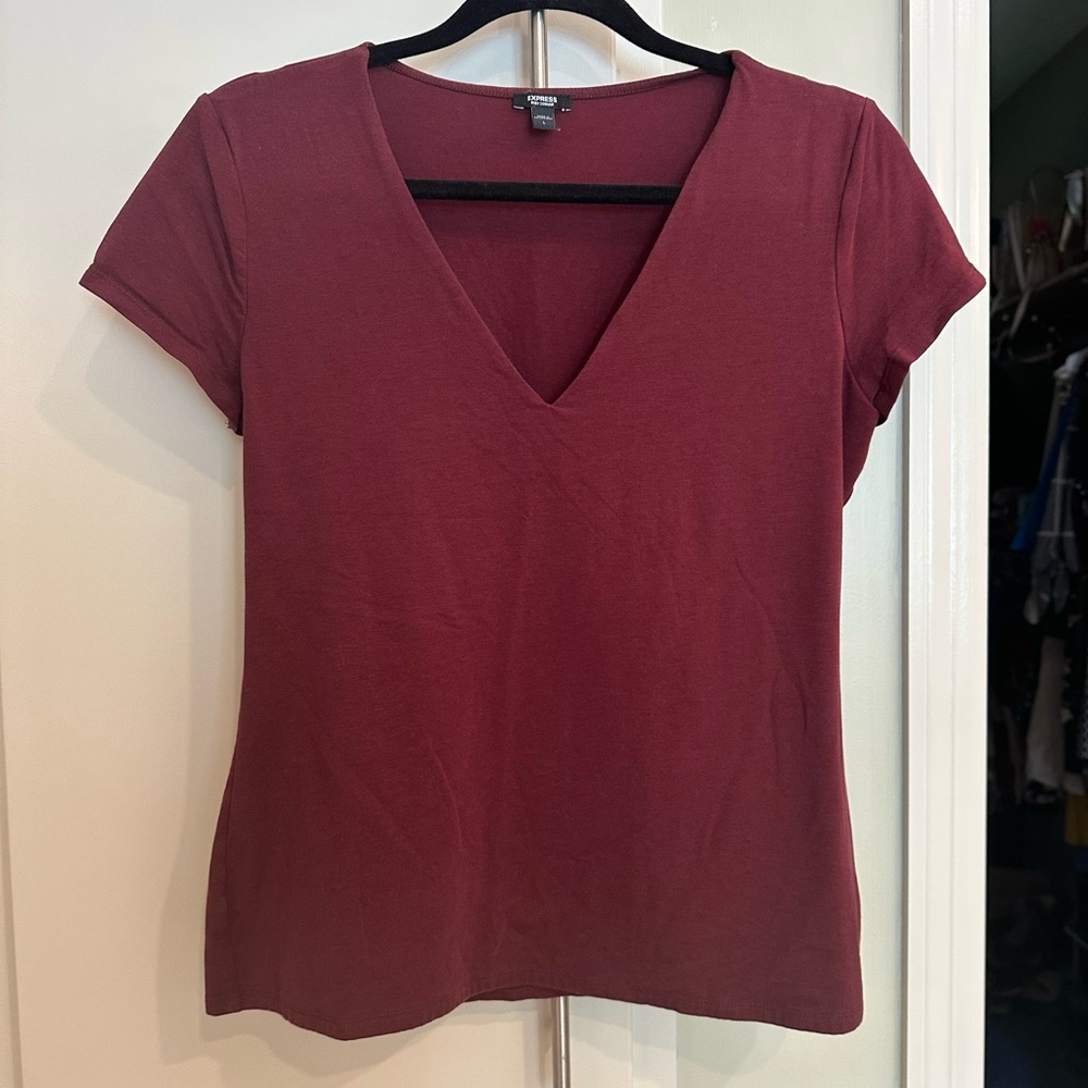 Express Red Fitted Short Sleeve T-Shirt